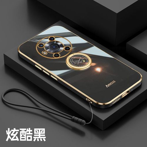 Etui Coque Pour Honor Magic3 Supreme Edition Coque De Protection En Silicone Pour Objectif Tout Compris Type D'anneau Pour Tlphone Portable, Honor Magic3 [Type D'anneau] Cool Black + Lanyard