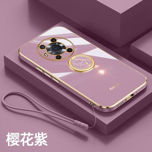 Etui Coque Pour Honor Magic3 Supreme Edition tui De Protection En Silicone Pour Objectif Tout Compris, Type D'anneau Pour Tlphone Portable, Honor Magic3 [Type D'anneau] Fleur De Cerisier Violet + Laniere