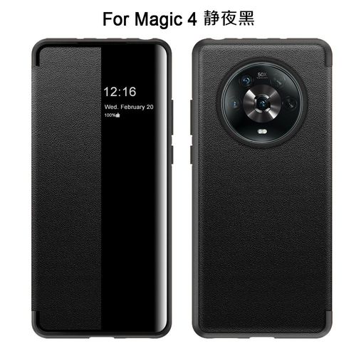 Etui Coque Pour Honor Magic4 Supreme Edition tui A Rabat En Cuir Uni Tout Compris Anti-Chute Pour Tlphone Portable [Quiet Night Black] tui A Fenetre En Cuir Uni