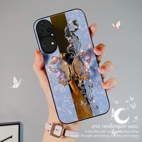 Etui Coque Pour Huawei P50 Pro Butterfly Love Ring Lens All-Inclusive Anti-Fall Silicone Mobile Phone Case, [Dielian Yuanfeng Blue]