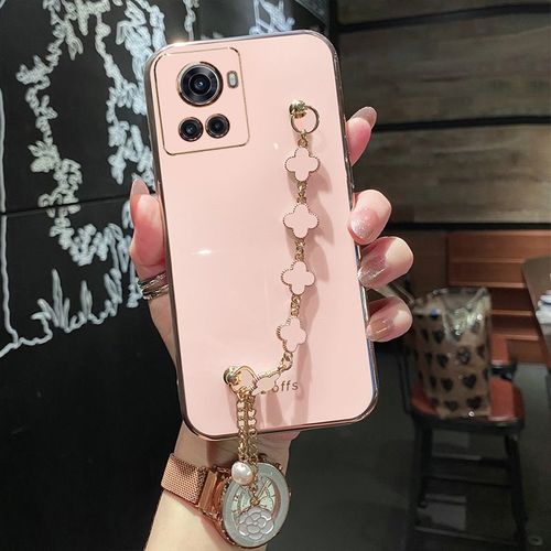 Etui Coque Pour Oneplus Ace/Oneplus 10r Oneplus Wristband Bracelet All-Inclusive Anti-Fall Silicone Soft Phone Case,?Sakura Pink?*Avec Lucky Clover Bracelet