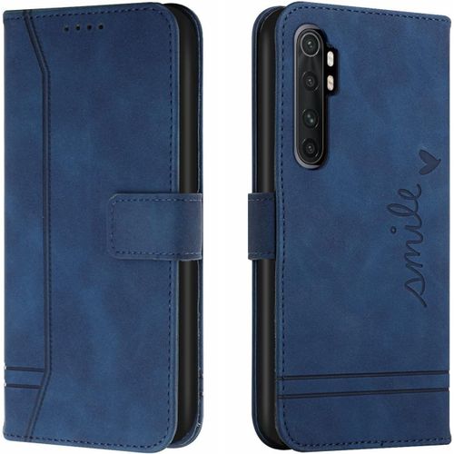 Etui Coque Pour Xiaomi Mi Note 10 Lite 5g, Couverture  Rabat De Couleur Unie Design Classique Avec Fentes Cartes, Impression De Coeur Portefeuille Case - Bleu