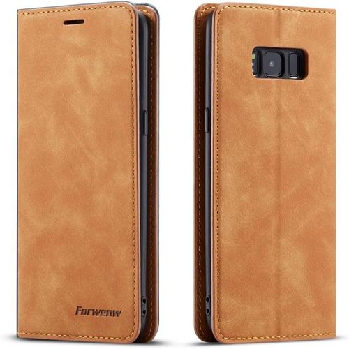 Etui De Protection En Cuir Fin, A Rabat - Pour Samsung Galaxy S7 - Avec Compartiment Pour Cartes - Marron