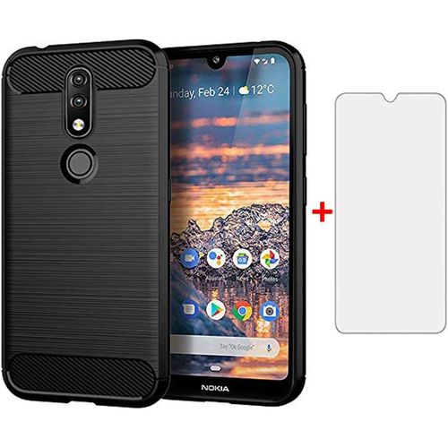 tui De Protection Souple Tpu Avec Verre Tremp Pour Nokia 4.2 (2019) 5.7 Pouces - Design Carbon Antichoc, Lger Et Durable - Noir