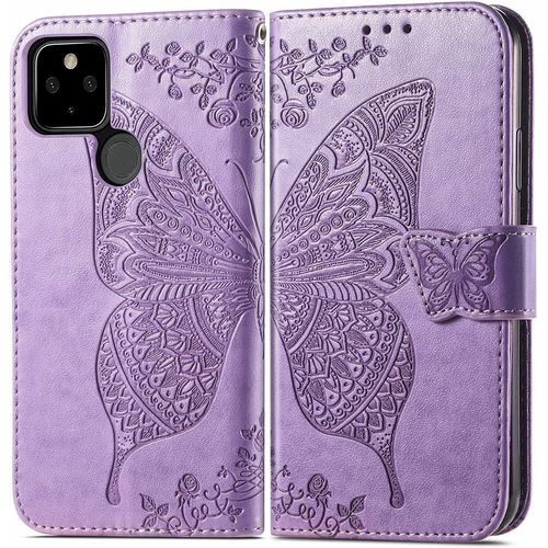 tui De Tlphone Portefeuille  Rabat En Cuir Pu Avec Motif En Relief Avec Fermeture Magntique Et Fonction De Support Pour Etui De Protection Google Pixel 5a 5g,Lilas