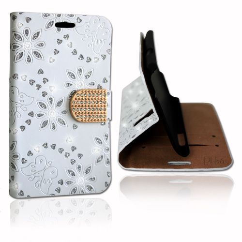Etui Diamant Strass Coque Folio Blanc Pour  Samsung Galaxy J5 By Ph26