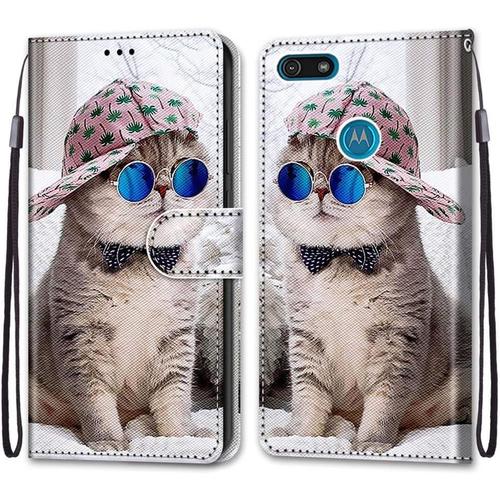 Etui En Pu 360 Protection Full Cuir Pour Moto E6 Play Coque Flip Case Housse  Rabat Portefeuille tui Et Silicone Interne Cover Anti Choc Poche Motif Chat  Lunettes Bleu Protection Bumper