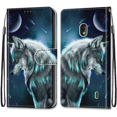 Etui En Pu Cuir Coque Pour Nokia 2.2 Flip Folio Housse Magntique Loup Modle tui A Rabat Portefeuille Antichoc Porte Carte Housse Flip Stand Case Protective Cover Nokia 2.2 5.71-Pouces