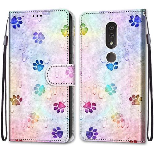 Etui En Pu Cuir Coque Pour Nokia 4.2 Flip Folio Housse Magntique Empreinte De Couleur tui A Rabat Portefeuille Antichoc Porte Carte Housse Flip Stand Case Protective Nokia 4.2 5.71-Pouces
