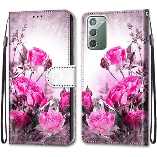 Etui En Pu Cuir Coque Pour Samsung Galaxy Note20 Flip Folio Housse Magntique Bouquet Roses tui A Rabat Portefeuille Antichoc Porte Carte Housse Flip Case Protective For Samsung Note20