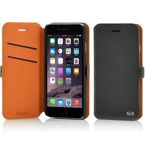 Etui Folio Fonex Srie Elegance Stand Pour Iphone 6s Plus Gris Fonc Et Orange