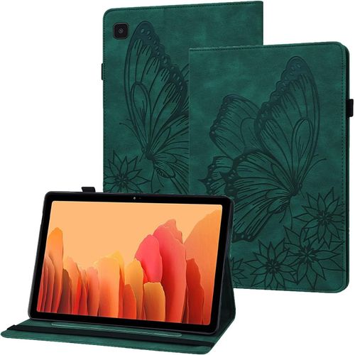 Etui Galaxy Tab A7 2022/2020 Housse En Cuir Pu Papillon En Relief Portefeuille Coque De Protection Tablette Pour Samsung Galaxy Tab A7 10.4 Pouces Sm-T500/T503/T505/T509 - Vert Fonc
