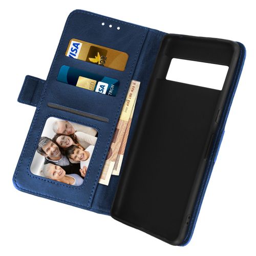 tui Google Pixel 7 Pro Portefeuille Support Double Languette Magntique Bleu