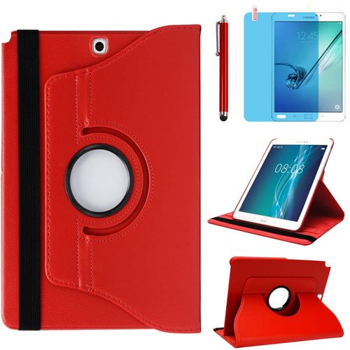 tui Housse Coque Pour Samsung Galaxy Tab A 9.7 Pouces 2015 (Sm-P550 Sm-T550 Sm-T555) - 360 Degrs Rotation Full Protection Kickstand Case Cover,Avec Un Stylo,cran Film (Red).[F1467]
