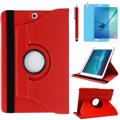 tui Housse Coque Samsung Galaxy Tab S2 9.7 2015 (Sm-T810 Sm-T813 Sm-T815 Sm-T817 Sm-T819) - Coque De Protection Complte Rotative  360 Degrs Avec Support, Stylet, Film D'cran (Red).[F2665]