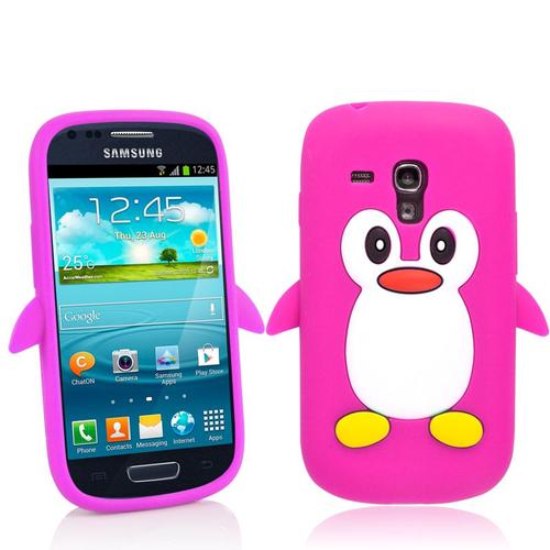 Etui Housse Coque Silicone Pingouin Rose Pour Samsung Galaxy S3 Mini I8190+Film Offert