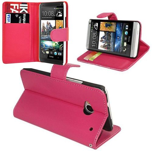 Etui Housse Cuir Pu Htc One Mini M4 Rose Portefeuille