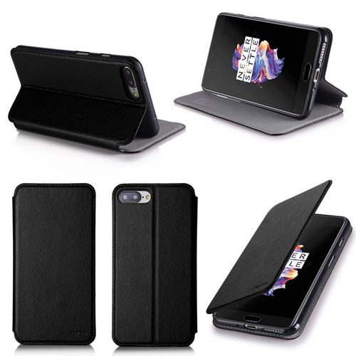 Etui Luxe Oneplus 5 Noir 2017 / 2018 Ultra Slim Cuir Style Avec Stand - Housse Folio Etui  Rabat Coque De Protection One Plus 5 4g Dual Sim Noire - Accessoires Pochette Xeptio : Exceptional Case !