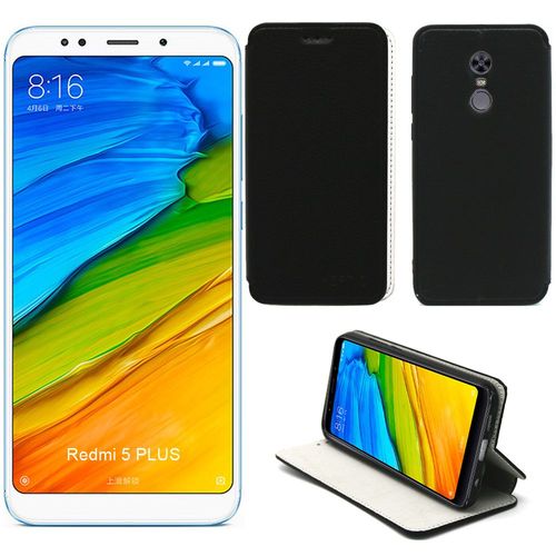 Etui Luxe Xiaomi Redmi 5 Plus Noir Slim Cuir Style Avec Stand Smartphone 2018 - Housse Coque Anti Choc De Protection Redmi 5+ - Accessoires Pochette Case