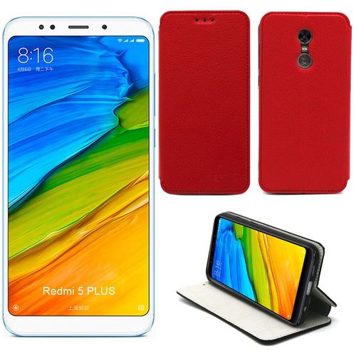 Etui Luxe Xiaomi Redmi 5 Plus Rouge Slim Cuir Style Avec Stand Smartphone 2018 - Housse Coque Anti Choc De Protection Redmi 5+ - Accessoires Pochette Case