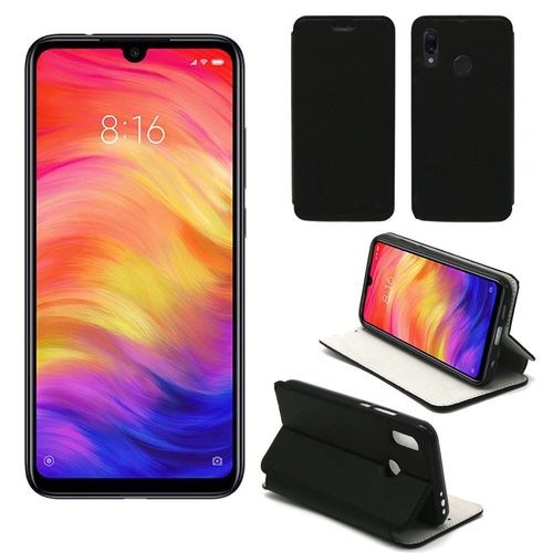 Etui Luxe Xiaomi Redmi Note 7 / Note 7 Pro 4g Noir Ultra Slim Cuir Pu Avec Stand - Housse Coque De Protection Redmi Note 7 Smartphone 2019 - Accessoires Pochette Cover Xeptio Case
