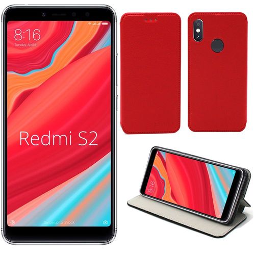 Etui Luxe Xiaomi Redmi S2 Rouge Slim Cuir Style Avec Stand - Housse Coque Anti Choc De Protection Pour Xiaomi Redmi S 2 Smartphone 2018 - Accessoires Pochette Case Xeptio