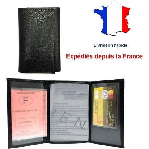 tui Porte-Papier Auto Noir De Qualit Pochette Carte Grise Permis Cartes Lavage 3 Volets Compact Modle Aleatoire