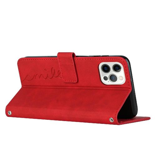 tui Portefeuille Compatible Iphone 15 Pro Max Insertion De Carte Protection Complte Sentiment De Peau Et D'amour Couverture Antichoc Boucle Latrale - Rouge