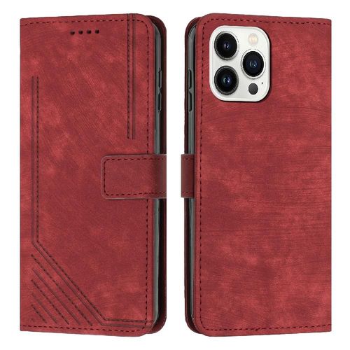 tui Portefeuille Compatible Iphone 15 Pro Max Protection Complte Boucle Latrale Insertion De Carte Termes De La Ligne Pu Leatherbotanical Couverture Antichoc - Rouge