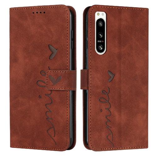 tui Portefeuille Compatible Sony Xperia 5 Iv Boucle Latrale Sentiment De Peau Et D'amour Protection Complte Couverture Antichoc Insertion De Carte - Le Brun