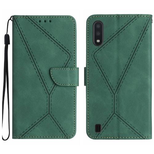 tui Pour Coque De Tlphone Samsung Galaxy A10/M10 Tpu De Haute Qualit Cuir Pu Doux Couture En Relief Portefeuille En Cuir - Vert