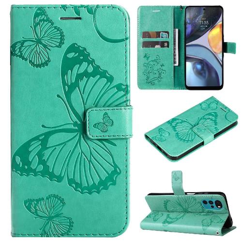 tui Pour De Tlphone Motorola G22 Flip Kickband Avec Support De Fente Pour Carte Couverture Magntique Cuir Pu Couverture Antichoc - Vert