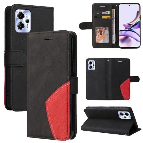 tui Pour De Tlphone Motorola Moto G13/G23/G53 Bicelle De Protection Portefeuille En Cuir Couleur De Couture Livre Flip Folio Avec Support De Fente Pour Carte - Noir