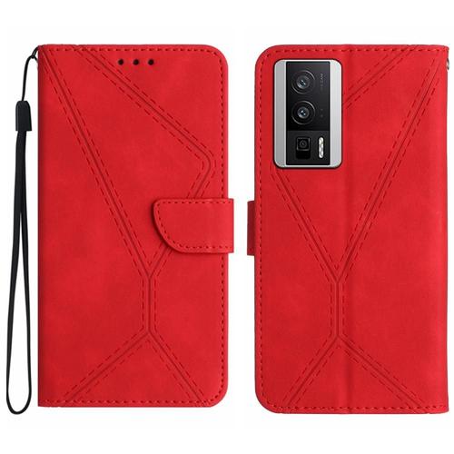 tui Pour De Tlphone Xiaomi Poco F5 Pro Tpu De Haute Qualit Couture En Relief Portefeuille En Cuir Cuir Pu Doux - Rouge