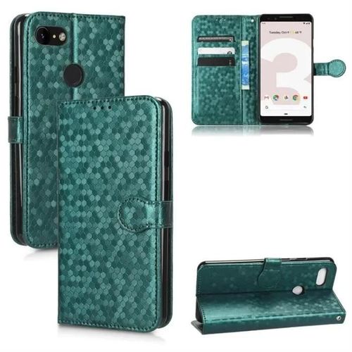 Etui Pour Google Pixel 3 5.5\ - Rasena - Motif Hexagonal Vert Cxd6 - Cuir Pu Antichoc - Fentes De Cartes