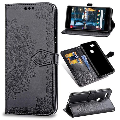 tui Pour Google Pixel 3 Couverture Rabotant Motif Exquis Antichoc Simple Entreprise tui En Cuir - Noir