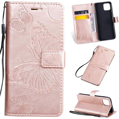 tui Pour Google Pixel 4 5 7 Pouces Pu Cuir Couverture Magntique Housse Conception En Relief De Papillon Stent Fonction Flip Cuir Or Rose