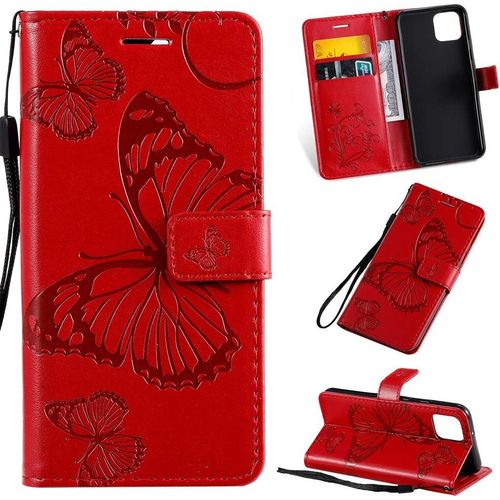 tui Pour Google Pixel 4 5 7 Pouces Pu Cuir Couverture Magntique Housse Conception En Relief De Papillon Stent Fonction Flip Cuir Rouge
