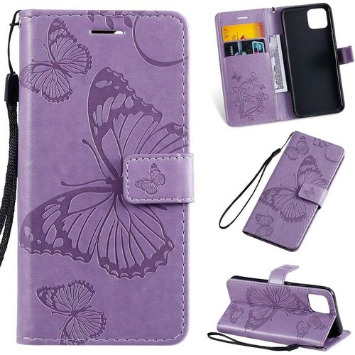 tui Pour Google Pixel 4 5 7 Pouces Pu Cuir Couverture Magntique Housse Conception En Relief De Papillon Stent Fonction Flip Cuir Violet