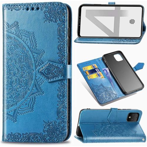 tui Pour Google Pixel 4 Pu Magntique Pochette Cuir Housse Charmant Mandala Gaufrage Design Stent Fonction Rabattable Pour Google Pixel 4 Bleu