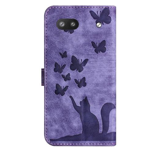 tui Pour Google Pixel 6a Carte De Poche Housse De Support Flip Folio Chat Papillon Gaufr tui Portefeuille - Violet