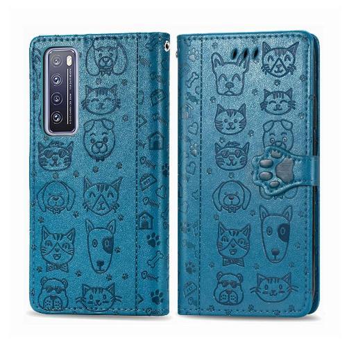 tui Pour Huawei Nova 7 Sangle Courte Antichoc Couverture Rabotant Animaux De Dessin Anim tui En Cuir - Bleu