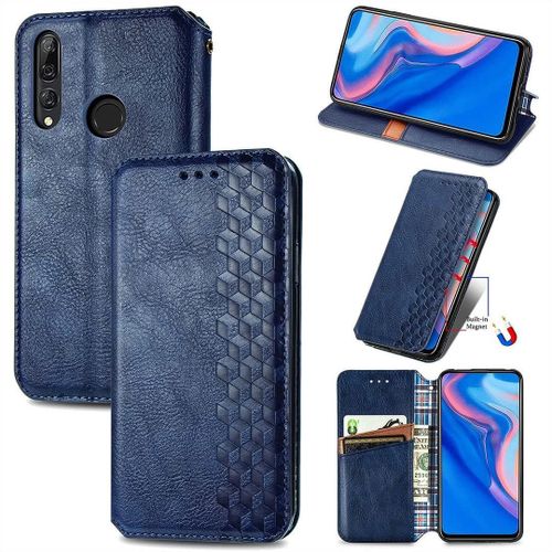 tui Pour Huawei P Smart Z, Cubes En Cuir Pu  Rabat Magntique Intgr Avec Support Et Fentes Pour Cartes De Crdit Pour Huawei P Smart Z Bleu