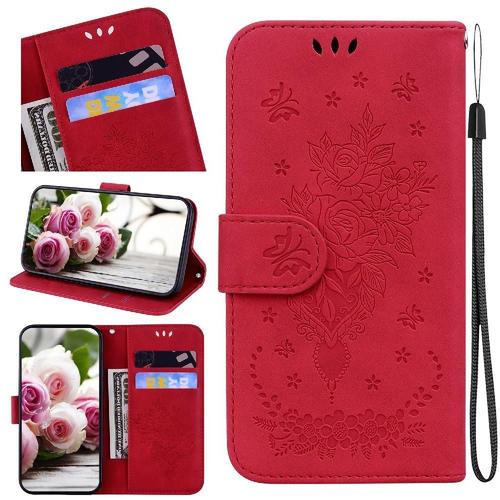 tui Pour Infinix Gt 20 Pro 5g Fentes Pour Cartes Bicelle Flip Couverture En Cuir Pu Fleurs Roses Emboss tui Portefeuille - Rouge