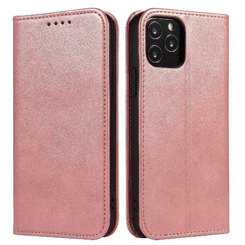 tui Pour Iphone 14 Pro Protection Complte Fibre De Carbone Magntique Insertion De Carte Avec Porte-Cartes Kickstand Coque En Cuir Folio Flip - Couleur Rose