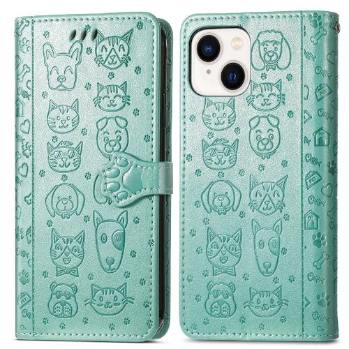 tui Pour Iphone 15 Plus Animaux De Dessin Anim Couverture Rabotant tui En Cuir Sangle Courte Antichoc - Vert