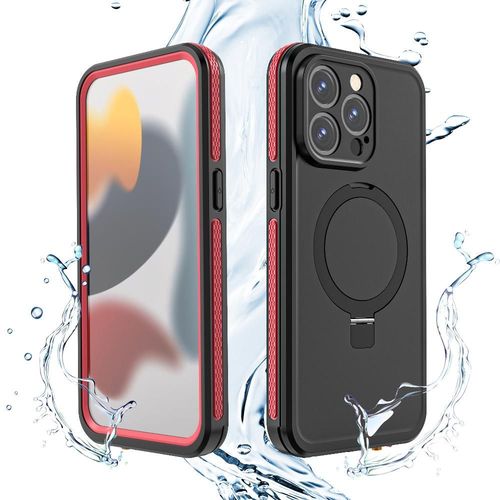 tui Pour Iphone 15 Pro Max Avec Support En Mtal tui tanche Ip68 tanche Plein Compatible Magsafe - Rouge
