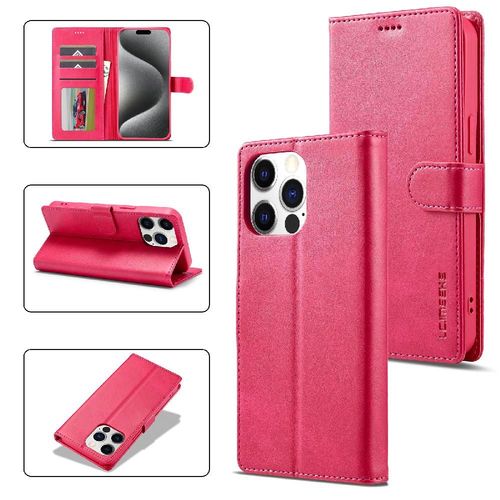 tui Pour Iphone 15 Pro Max Avec Titulaire Porte-Monnaie Avec Fentes Pour Cartes tui En Cuir Rabot Horizontal Texture Veau - Rouge