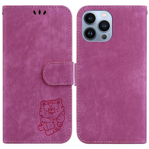 tui Pour Iphone 15 Pro Max Carte De Poche tui Portefeuille Tigre Mignon En Relief Housse De Support Flip Folio - Rouge
