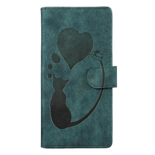 tui Pour Iphone 15 Pro Max Carte De Poche Flip Folio tui Portefeuille Housse De Support Chat Mignon En Relief - Vert